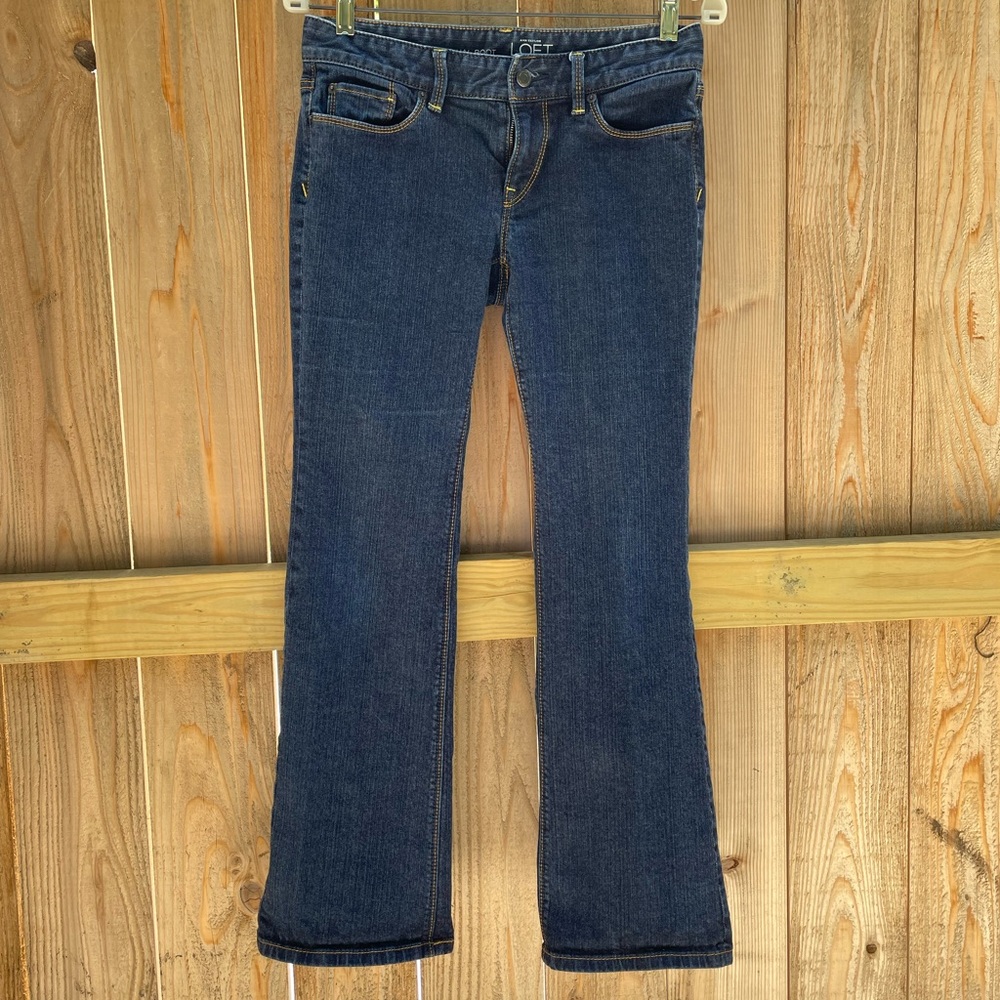 Ann Taylor Loft 5 Pocket Dark Blue Denim Original Boot Cut Jeans Size 6 Petite - Picture 9 of 10